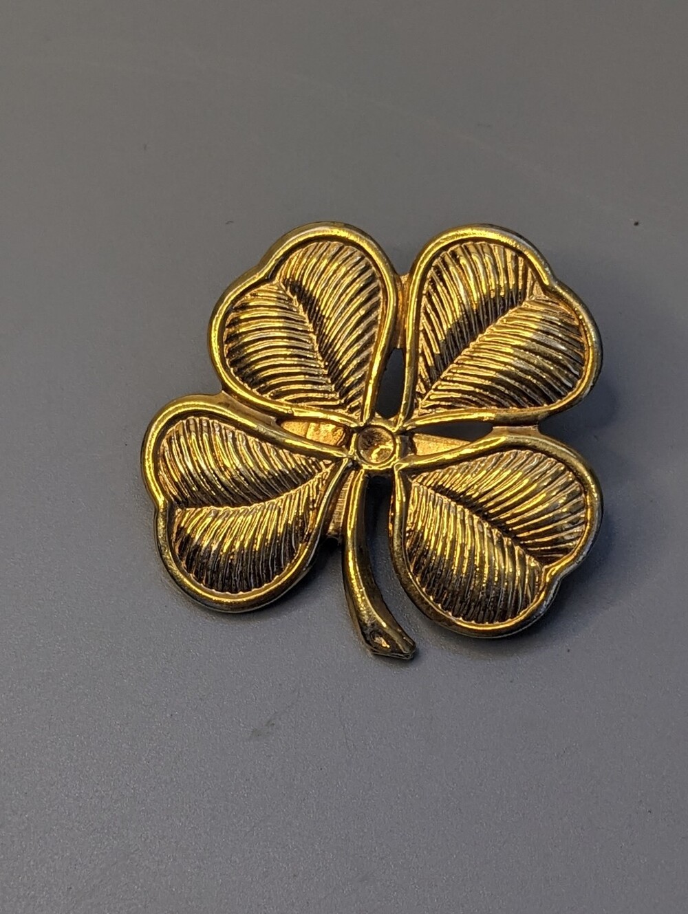 Vintage Gold Tone Four Leaf Clover Brooch Lucky Costume Jewelry Like New 1960s